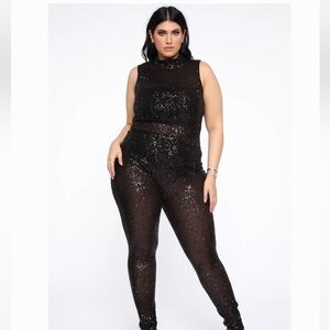 Fashion Nova Brighter Than A Star Sequin Jumpsuit- Black